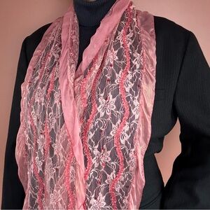 Vintage Pink Lace Ruffle Sequin Scarf